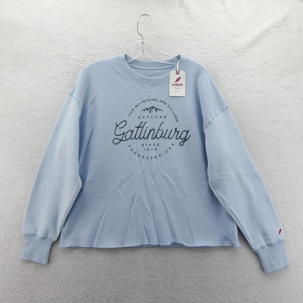 League Sweatshirt Womens Medium Gatlinburg Tennessee Blue Graphic Cotton Blend‎